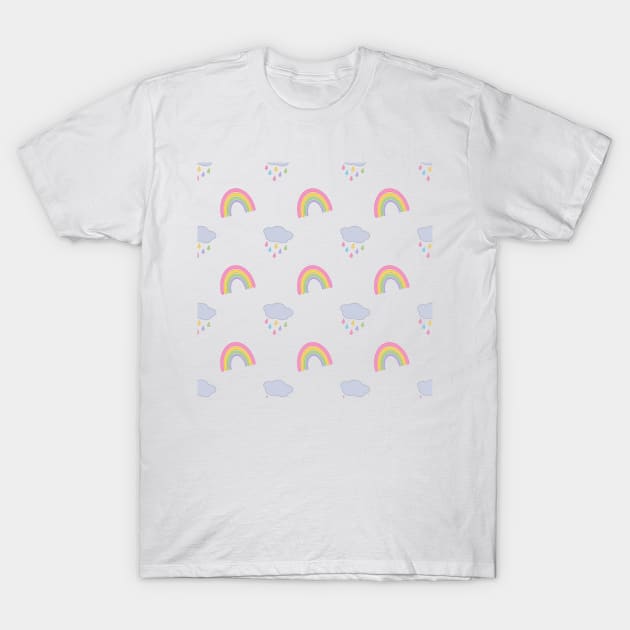 Rainbow and Rain Clouds Pattern T-Shirt by Kelly Gigi